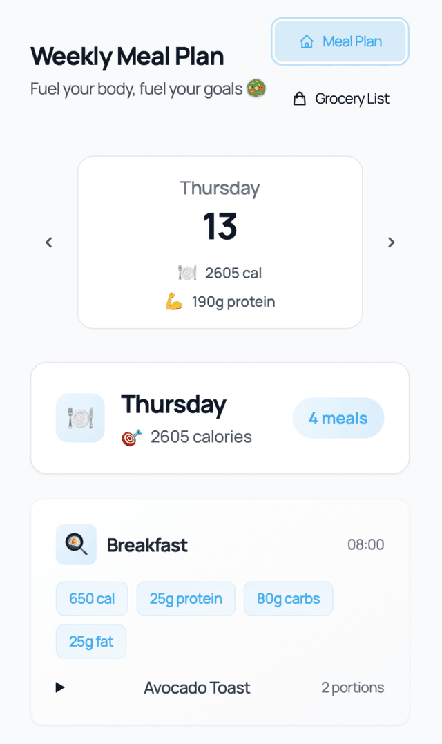 Meal plan preview